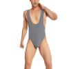 ABAFIP Men's Sleeveless High Cut Thong Leotard Bodysuit One Piece Backless Deep U Neck Solid Color Singlet Undershirt Activewear Tanks Gray Large view 1