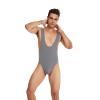 ABAFIP Men's Sleeveless High Cut Thong Leotard Bodysuit One Piece Backless Deep U Neck Solid Color Singlet Undershirt Activewear Tanks Gray Large view 3