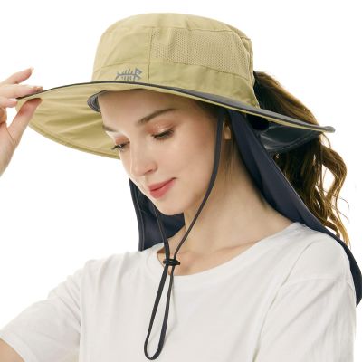 BASSDASH Women UPF 50 Sun Hat with Ponytail Hole Neck Flap Water Resistant Fishing Outdoor