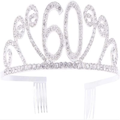 Crown,Crystal Tiara,Hair Accessories,Princess Imperial Crown 1pc 60 Years Old Birthday Imperial Crown Alloy and Rhinestone Number Comb Imperial Crown Elegant Headwear (Silver) (Color : Silver)