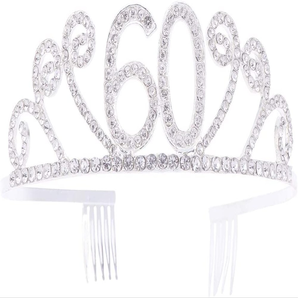 Crown,Crystal Tiara,Hair Accessories,Princess Imperial Crown 1pc 60 Years Old Birthday Imperial Crown Alloy and Rhinestone Number Comb Imperial Crown Elegant Headwear (Silver) (Color : Silver)