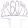 Crown,Crystal Tiara,Hair Accessories,Princess Imperial Crown 1pc 60 Years Old Birthday Imperial Crown Alloy and Rhinestone Number Comb Imperial Crown Elegant Headwear (Silver) (Color : Silver) view 1