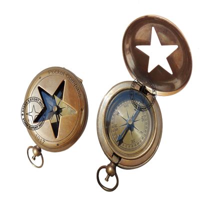 Antique Brass Push Button Compass Pocket Sundial Compass for Navigation Outdoor Activities Camping Hiking 2 inch Best for Gift Pack of 1