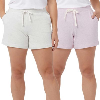 32 DEGREES Women's Cool 2-Pack Pull On Short, Heather White/Heather Smokey Grape, Large