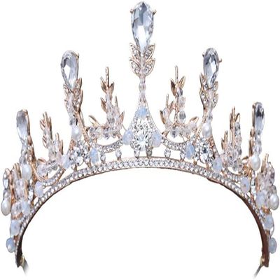 AVRYN Crown,Crystal Tiara,Hair Accessories,Princess Imperial Crown Handmade Wedding Bridal Imperial Crown Princess Pearl Rhinestone Headband for Party Wedding Cosplay (Golden) (Color : Golden)