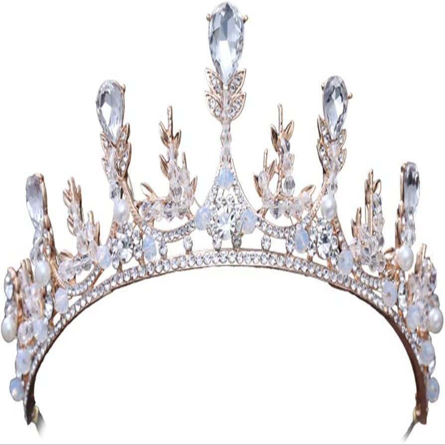 AVRYN Crown,Crystal Tiara,Hair Accessories,Princess Imperial Crown Handmade Wedding Bridal Imperial Crown Princess Pearl Rhinestone Headband for Party Wedding Cosplay (Golden) (Color : Golden)