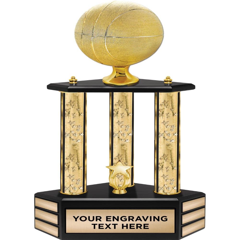 Crown Awards Gold Basketball Sculpture Award, 24.5" Basketball 3 Poster Perpetual Base Trophy