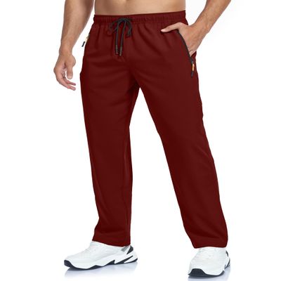 Mens Sweatpants Hiking Pants Elastic Waist Summer Breathable Quick Dry Fit Athletic Workout Running Gym Pants for Men Zipper Pockets Red L