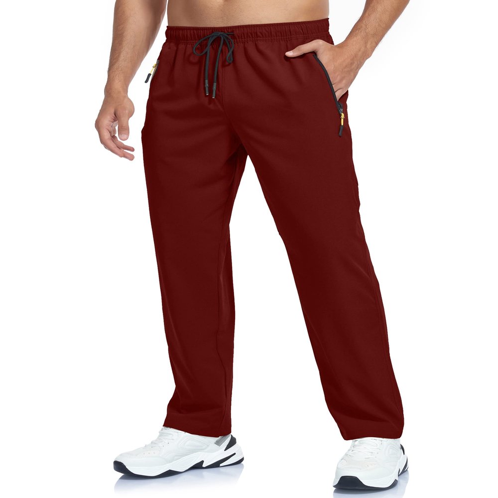 Mens Sweatpants Hiking Pants Elastic Waist Summer Breathable Quick Dry Fit Athletic Workout Running Gym Pants for Men Zipper Pockets Red L