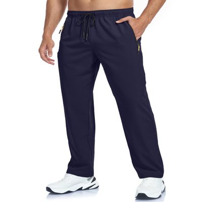 Mens Hiking Pants Elastic Waist Summer Breathable Quick Dry Fit Athletic Workout Joggers Golf Running Gym Sweatpants Pants for Men Zipper Pockets Navy L