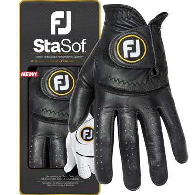 FootJoy Men's StaSof Golf Glove, Black, Large, Worn on Left Hand