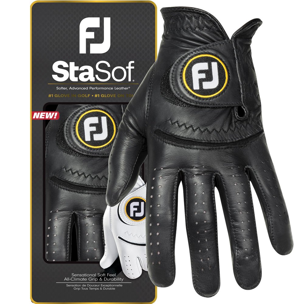 FootJoy Men's StaSof Golf Glove, Black, Large, Worn on Left Hand
