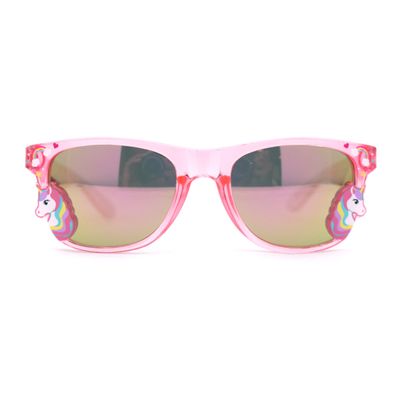 SA106 Girls Kid Size Rainbow Unicorn Badge Horn Rim Sunglasses Pink Peach Mirror