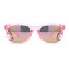 SA106 Girls Kid Size Rainbow Unicorn Badge Horn Rim Sunglasses Pink Peach Mirror view 1