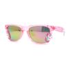 SA106 Girls Kid Size Rainbow Unicorn Badge Horn Rim Sunglasses Pink Peach Mirror view 2