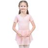 Soudittur Girls Ballet Leotard with Skirt Cotton Short Sleeve Toddler Dance Outfits Crossed Back Ballet Dress 3-11 Years (Medium, Pink) view 2