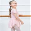 Soudittur Girls Ballet Leotard with Skirt Cotton Short Sleeve Toddler Dance Outfits Crossed Back Ballet Dress 3-11 Years (Medium, Pink) view 3