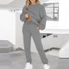 Womens Warm Sweatsuits Set Fuzzy Fleece Pajama Set 2 Piece Outfit PJ Set Sweatshirt Sweatpants Loungewear with Pocket Gray view 2