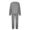 Womens Warm Sweatsuits Set Fuzzy Fleece Pajama Set 2 Piece Outfit PJ Set Sweatshirt Sweatpants Loungewear with Pocket Gray view 3