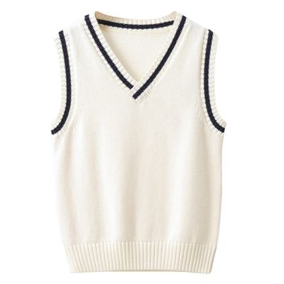 Jhaoyu Boys Girls Knit Sweater Vest V-Neck Sleeveless Crop Top Pullover Waistcoat Uniform School White 5-6 Years