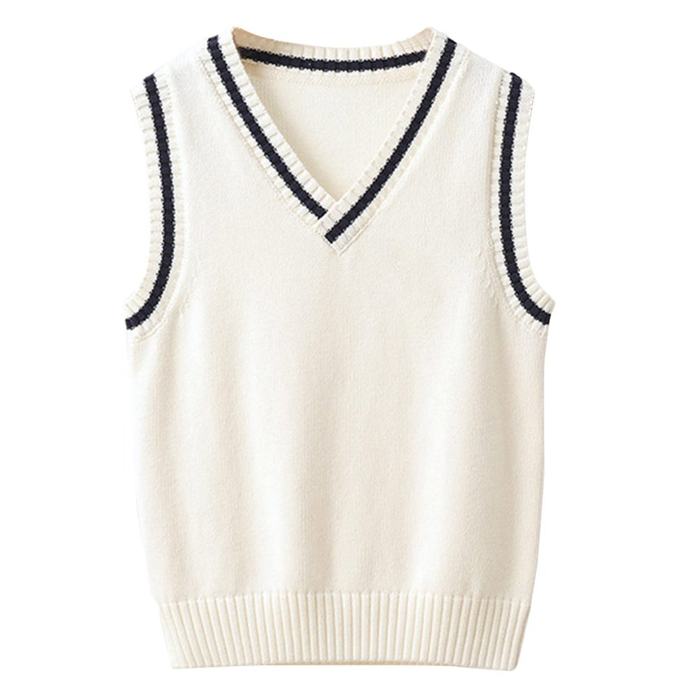 Jhaoyu Boys Girls Knit Sweater Vest V-Neck Sleeveless Crop Top Pullover Waistcoat Uniform School White 5-6 Years