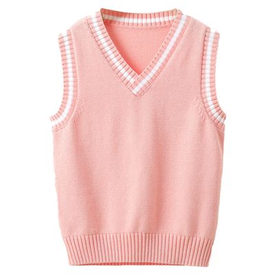 Jhaoyu Boys Girls Knit Sweater Vest V-Neck Sleeveless Crop Top Pullover Waistcoat Uniform School Pink 5-6 Years