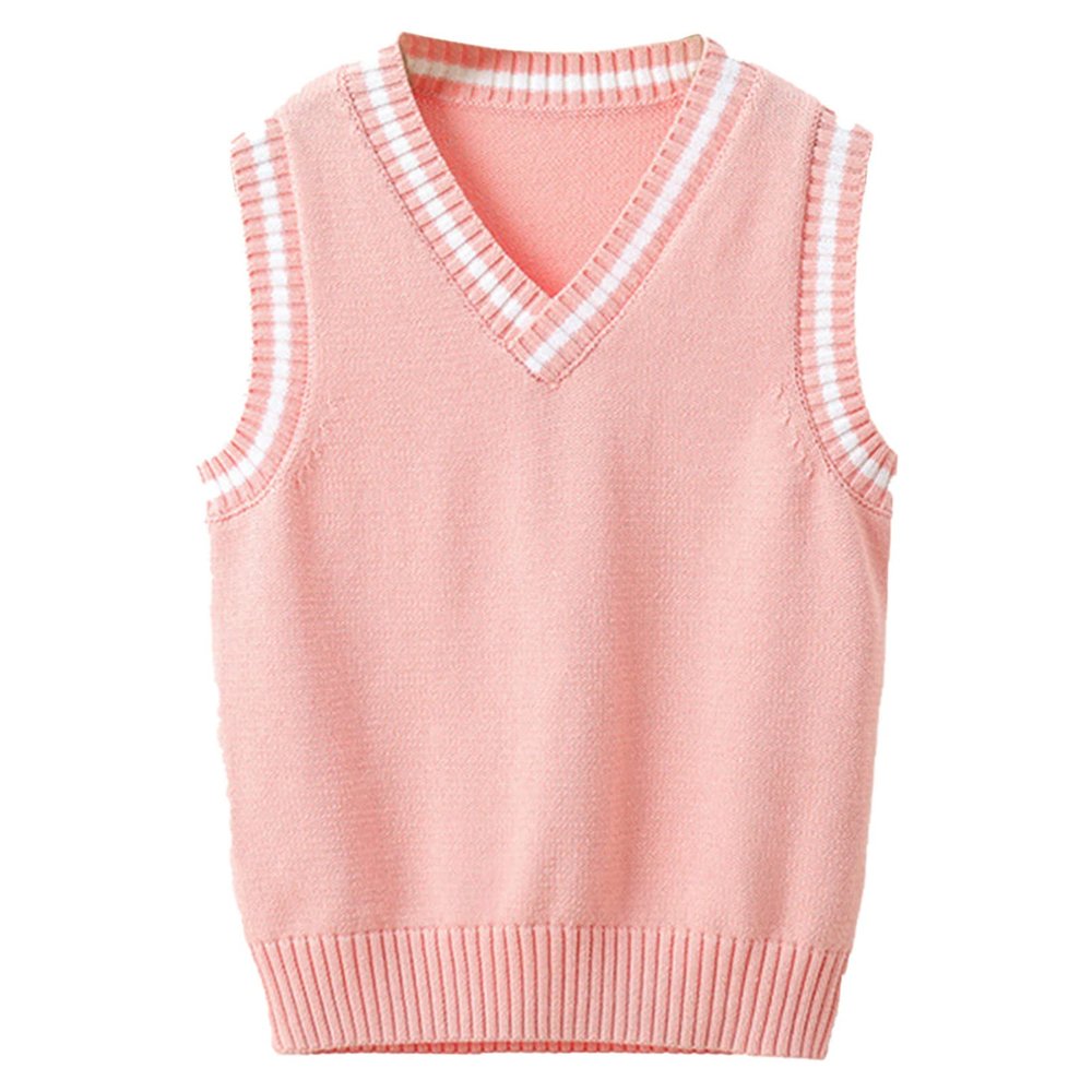 Jhaoyu Boys Girls Knit Sweater Vest V-Neck Sleeveless Crop Top Pullover Waistcoat Uniform School Pink 5-6 Years