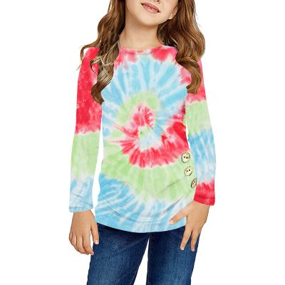 Girls Casual Short Sleeve T Shirts Crewneck Tunic Tops 4-13Y Kids Button Striped Tee Blouses Summer (BM5-Red, 6-7 Years)