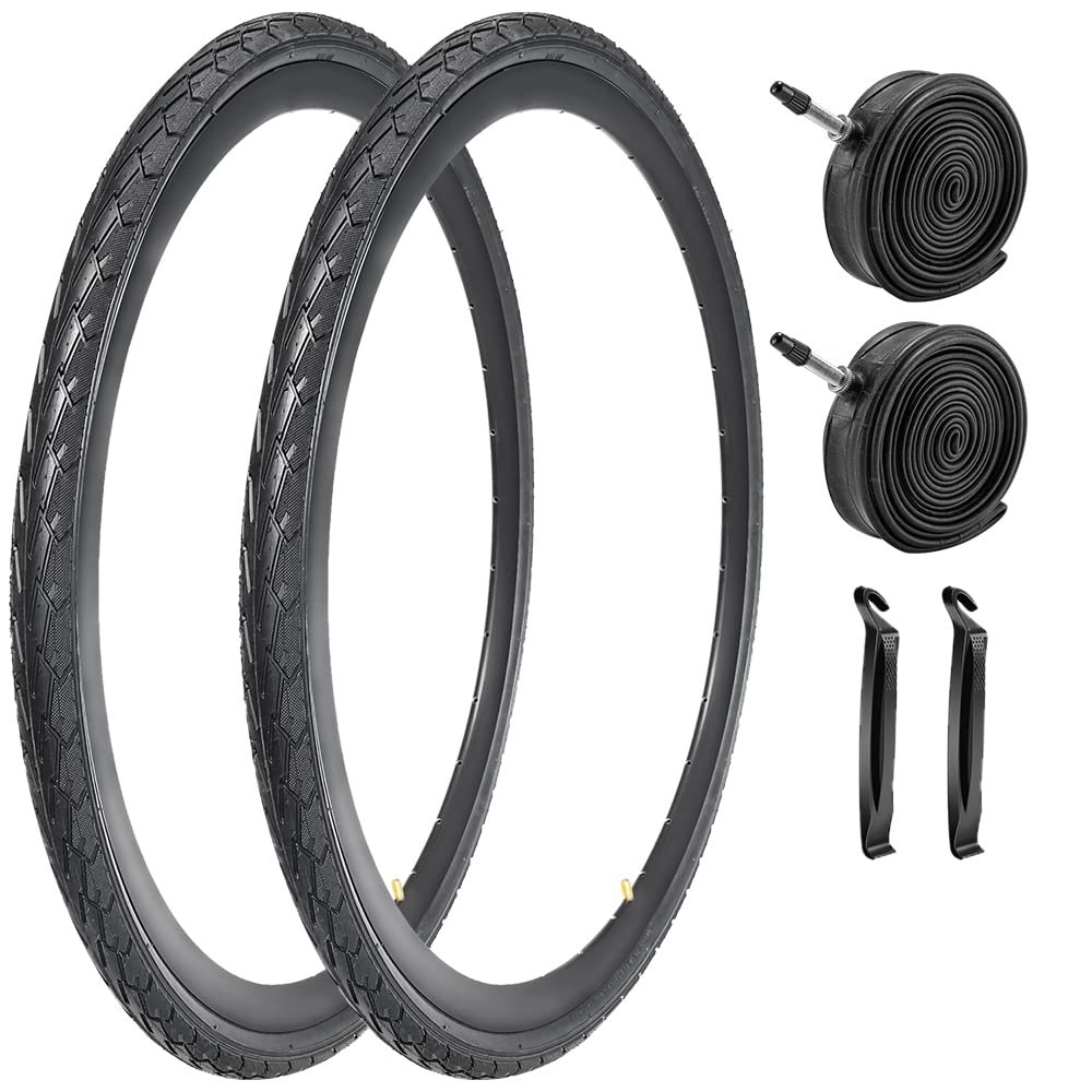 2 Pack 700x23C/25C/28C/35C/38C Bike Tires Plus Bike Inner Tubes Presta Valve 48mm or Schrader Valve 48mm Foldable Replacement Tires for Road Bicycle (700 X 38C 30TPI)