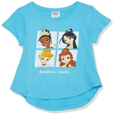 Disney Girls Princess Cinderella, Belle, Tiana T-Shirt, Turquoise (G4-16), 4-5 US