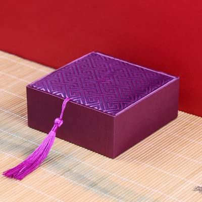 Only My Live Home Plain Fringe Luxury Chinese Silk Brocade Jewelry Box Square Vintage Cotton Filled Gift Packaging Boxes Bracelet Bangle Storage Cases (purple)