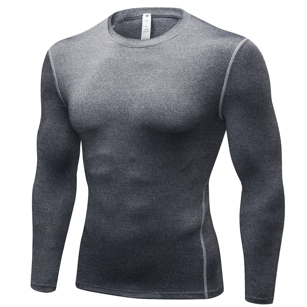 SPVISE Grey Compression Shirt Men, Workout Long Sleeve T-Shirt Tops Spandex Undershirts Cool Sports Gear for Running Yoga Gym