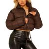 FindThy Womens Winter Cropped Puffer Jacket Classic Long Sleeve Stand Collar Padded Down Coats(1062-Brown-S-LB) view 1