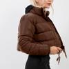 FindThy Womens Winter Cropped Puffer Jacket Classic Long Sleeve Stand Collar Padded Down Coats(1062-Brown-S-LB) view 2
