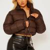 FindThy Womens Winter Cropped Puffer Jacket Classic Long Sleeve Stand Collar Padded Down Coats(1062-Brown-S-LB) view 3