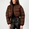 FindThy Womens Winter Cropped Puffer Jacket Classic Long Sleeve Stand Collar Padded Down Coats(1062-Brown-S-LB) view 4