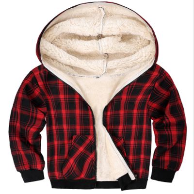 Gihuo Unisex Boy's Girls Winter Warm Sherpa Lined Zip Up Sweatshirt Fleece Jacket Kid's Hoodie Outerwear(RedPlaid-4Y)