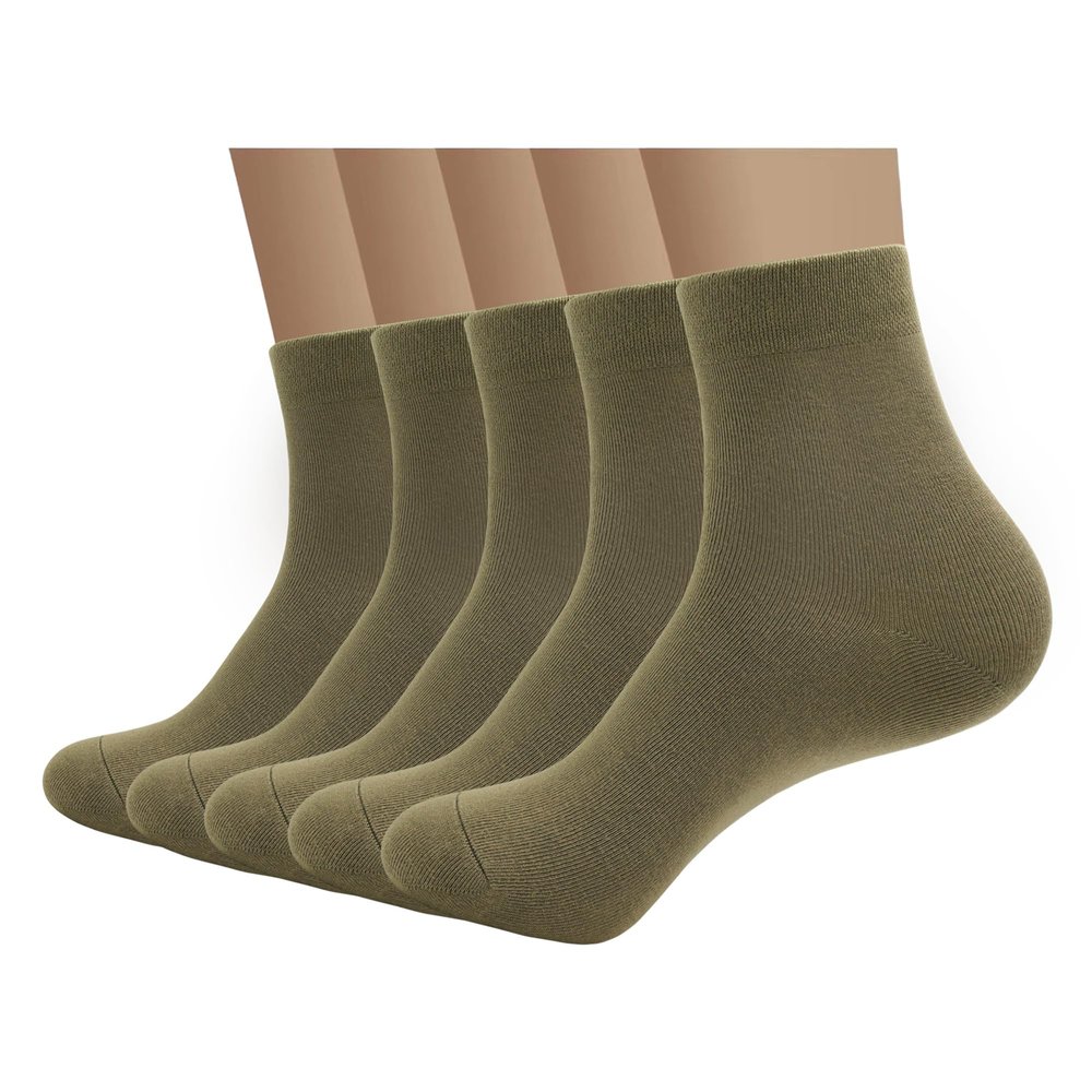 SERISIMPLE Viscose Bamboo Men's Breathable Quarter Thin Ankle High Socks - Comfort Cool Soft 5 Pairs (X-Large, Army Green)