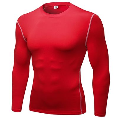 SPVISE Red Compression Shirt Long Sleeve Men Athletic Tops Moisture Wicking Sports Undershirt for Cycling Football Yoga Gym