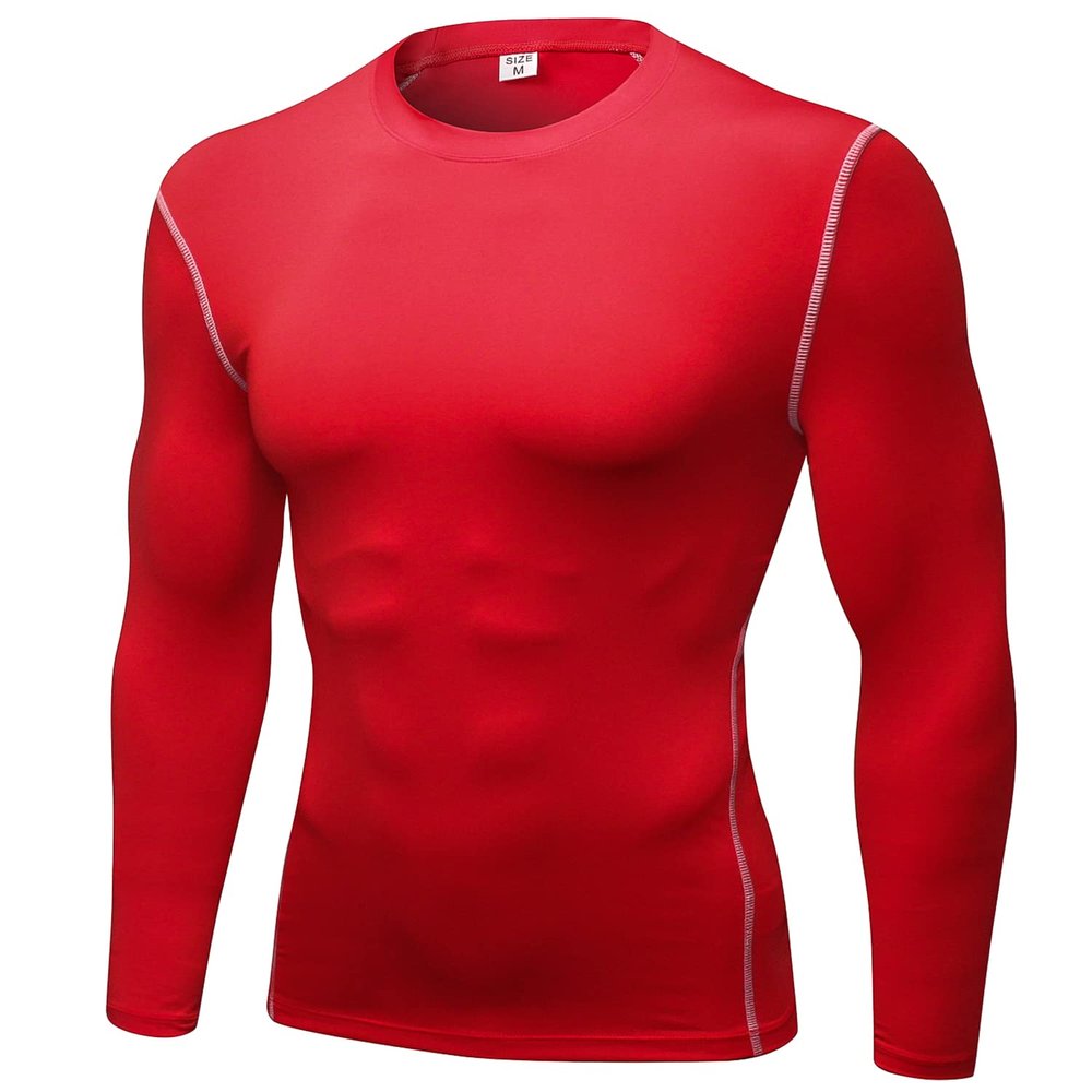 SPVISE Red Compression Shirt Long Sleeve Men Athletic Tops Moisture Wicking Sports Undershirt for Cycling Football Yoga Gym