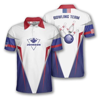 PRIMESTY Skull Camo Bowling Shirts Men, Custom Name American Flag Camouflage Bowling Jersey, Personalized Bowling Polo S-5XL