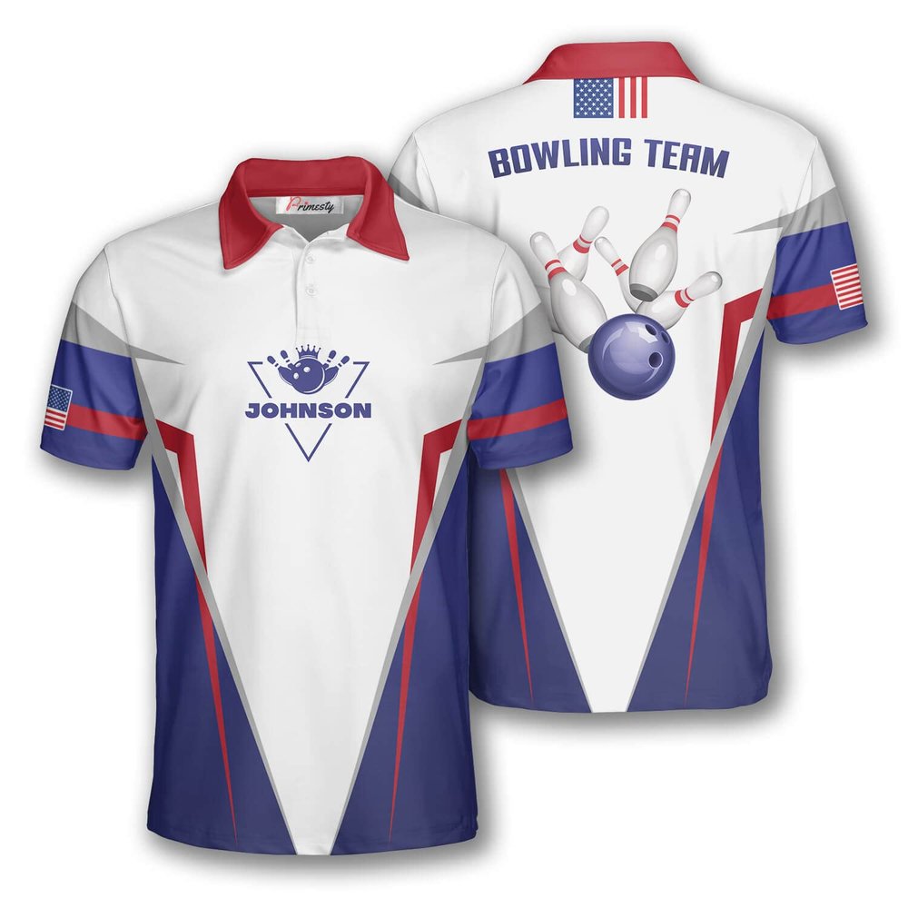 PRIMESTY Skull Camo Bowling Shirts Men, Custom Name American Flag Camouflage Bowling Jersey, Personalized Bowling Polo S-5XL