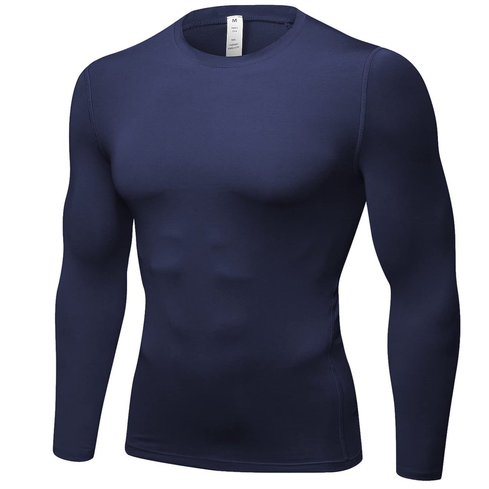 SPVISE Navy Blue Compression Shirt Men Long Sleeve Running T-Shirts Workout Top Dry Fit Sports Base Layer Athletic Undershirt