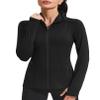 PINSPARK Workout Jackets for Women Athletic Running Gym Yoga Jacket Lightweight Full Zip Slim Fit Sports Tops Thumb Holes Pockets, Black, Large view 1