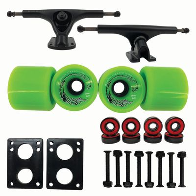Kahuna Creations Longboard Skateboard 180mm Trucks 69mm Wheels ABEC7 Bearings Hardware Bundle (Full Board Set)  (Green Wheels)