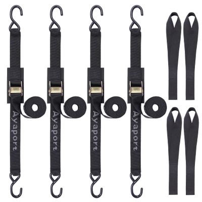 Ayaport Cam Buckle Tie Down Straps 8 feet 3000lbs Break Strength Securing Straps with S Hooks for Motorcycle, Kayak, Car, Truck, Dirt Bike