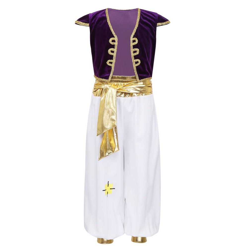 HULIJA Boys 2PCS Arabian Desert Prince Suit Carnival Party Golden Vest with Pant Deluxe Set Purple 16 Years