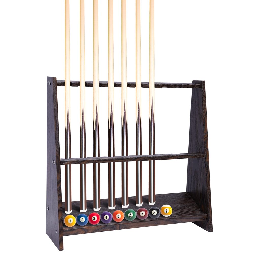 CNCEST 10-Hole Billiard Cue Rack, Multifunctional Wood Pool Stick Stand Holder Cue Holder Floor Standing Pool Cue Rack for Fishing Rods/Golf Club, 7.87"x23.62"x22.44", Hole Diameter: 3.5cm/1.38inch