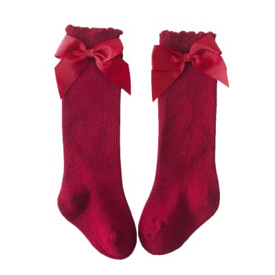 Baby Kids Socks Stockings Girls Toddler Length Mid-Calf Knee-High Solid Sock Princess Cable Knit (Wine, 6-18 Months)