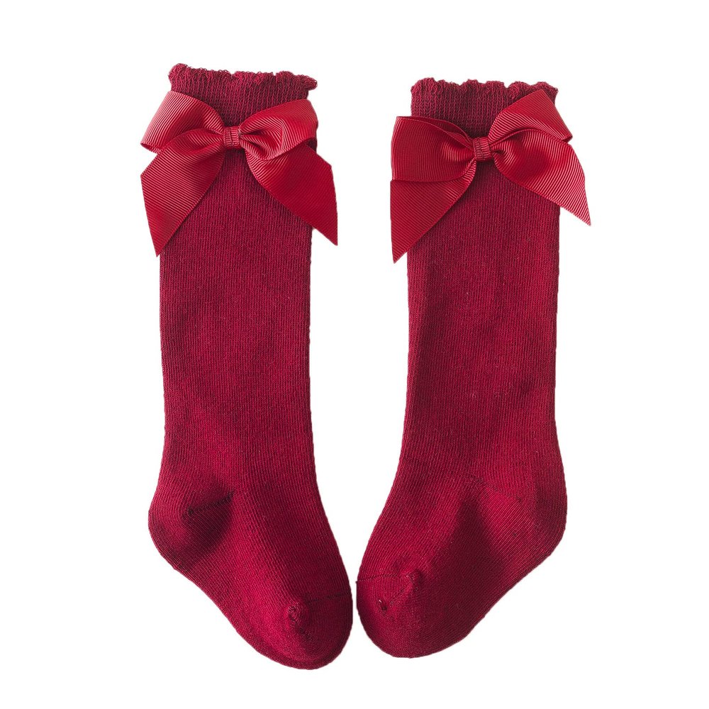 Baby Kids Socks Stockings Girls Toddler Length Mid-Calf Knee-High Solid Sock Princess Cable Knit (Wine, 6-18 Months)
